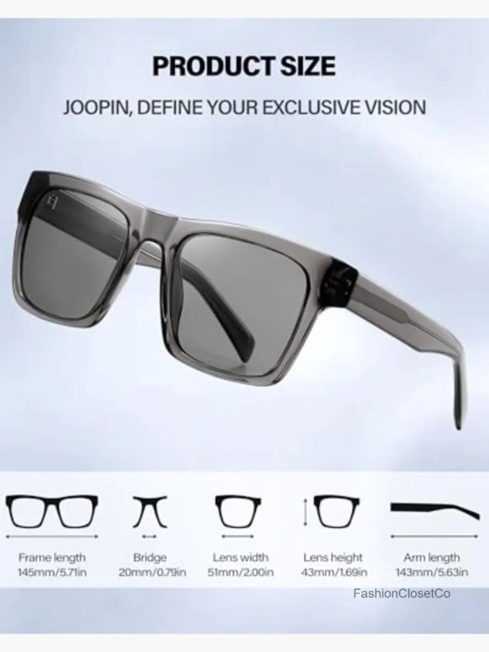 Large Polarized Square Sunglasses Acetate UV400 Protection Unisex